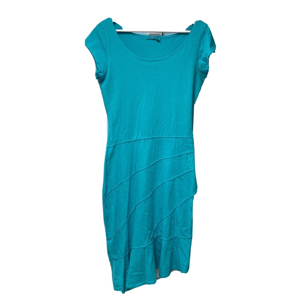 FRESH PRODUCE Luna Blue (Aqua) Sunburst Dress Small Asymmetrical Hem Ruffle